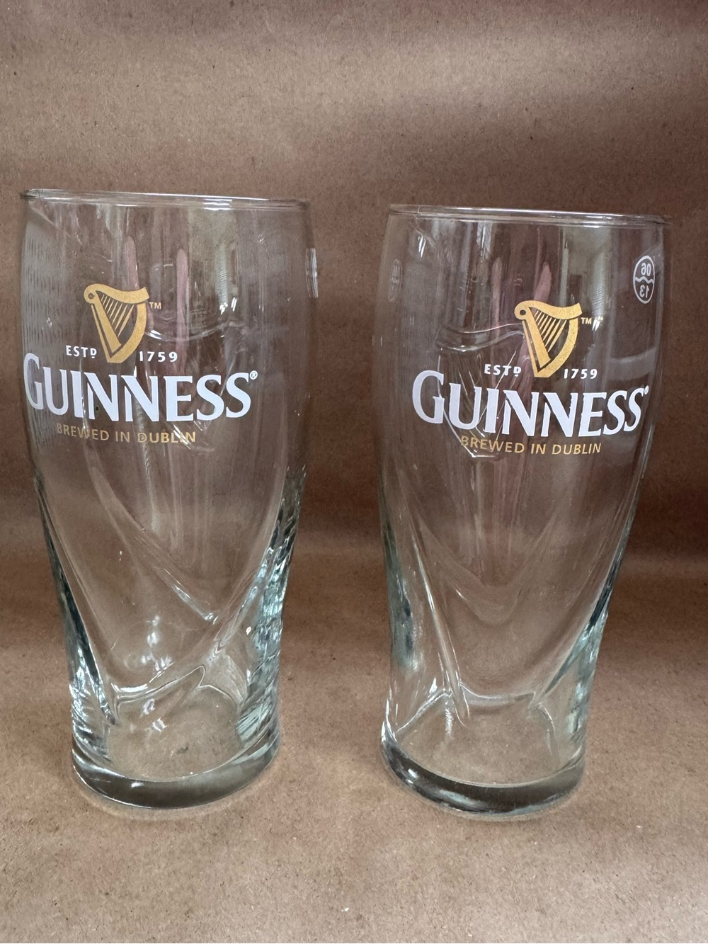 2 x Guinness Gravity Embossed Harp Pint Glasses. 20 fl oz.
